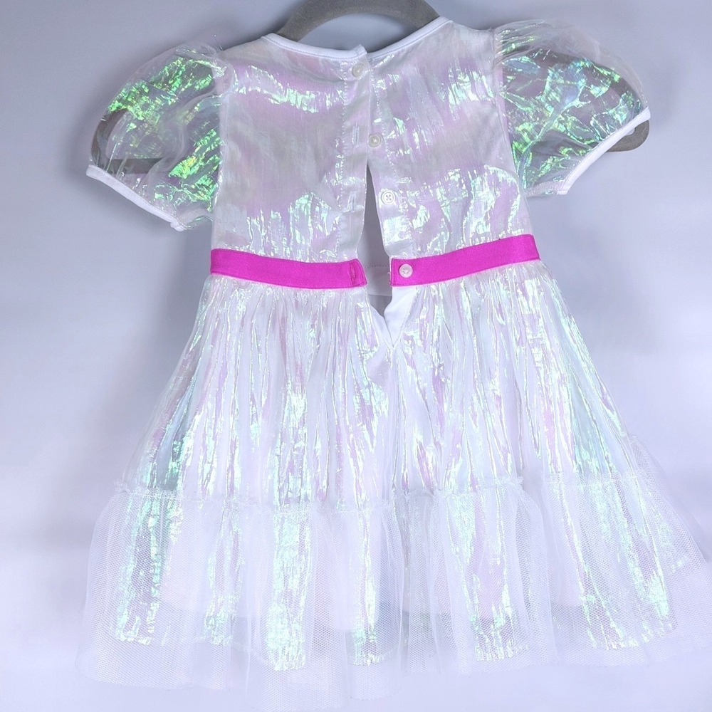 Barbie Toddler Dress Girls 2T White Iridescent Logo Sequins New Without‎ Tags - Picture 4 of 4